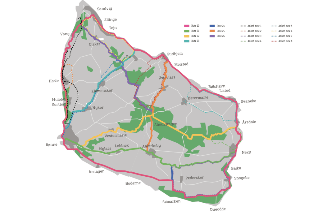 Karte der Radwege auf Bornholm