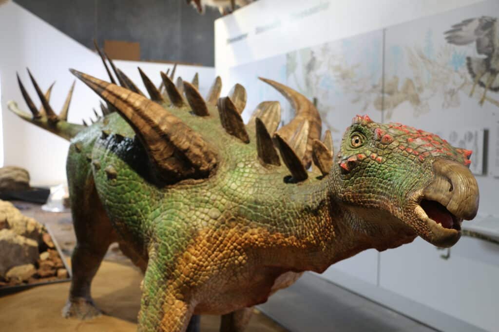 Modell eines stacheligen Dinosauriers in der Ausstellung im NaturBornholm