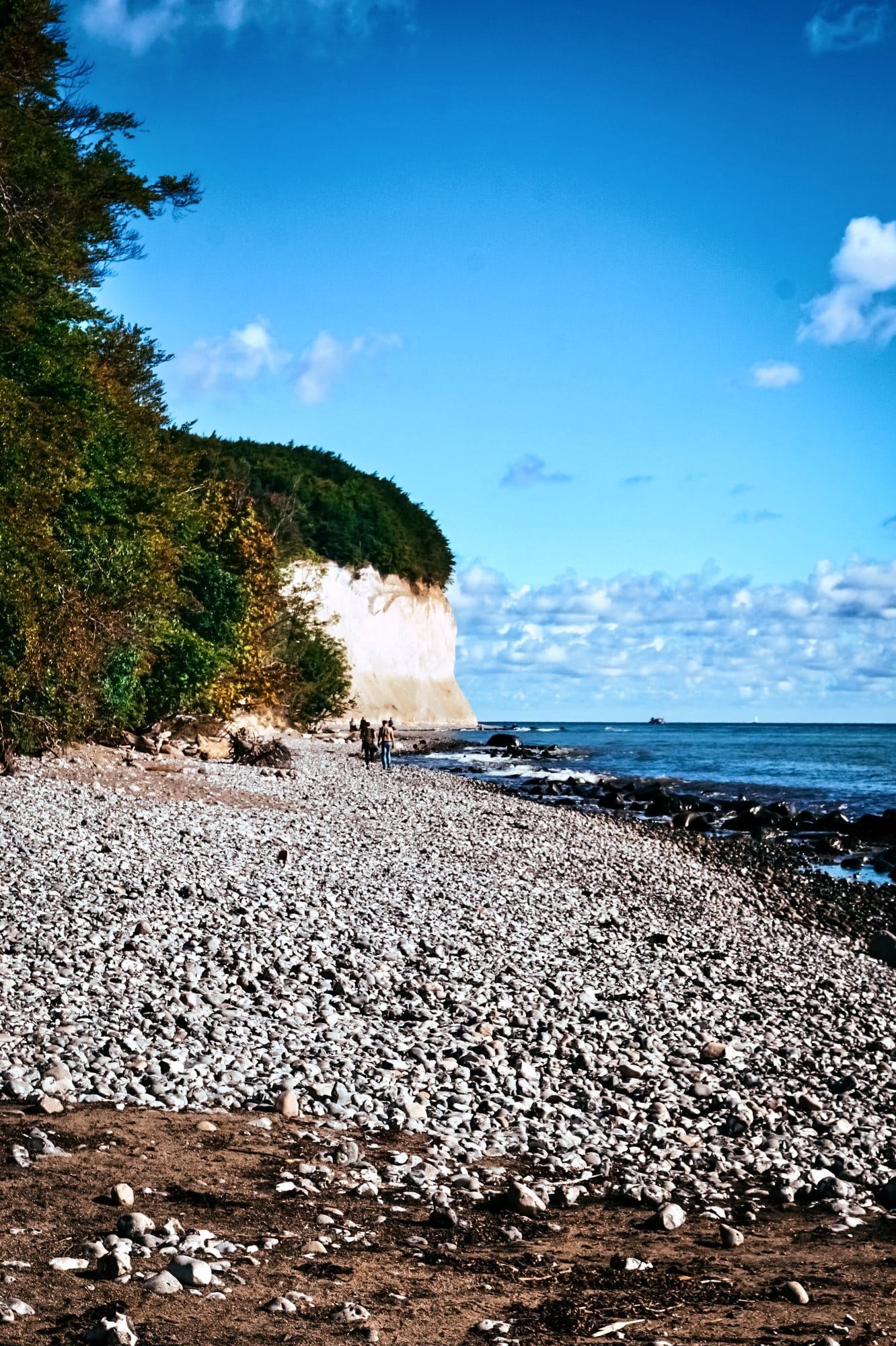 Weiße Kreideklippe und Kiesstrand im Nationalpark Jasmund auf Rügen